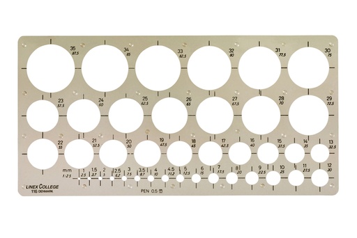 [1385384] Cirkelsjabloon Linex 39 cirkels met inktvoetjes 1-35mm grijs