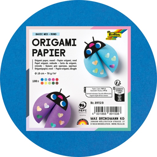 [1386923] Origami papier Folia 70gr rond 15cm 100 vel assorti kleuren