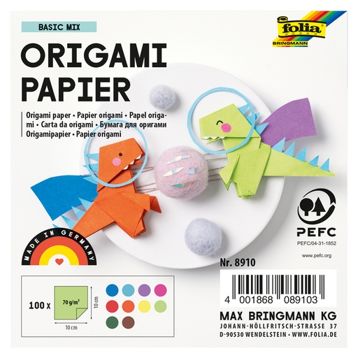 [1386926] Origami papier Folia 70gr 10x10cm 100 vel assorti kleuren