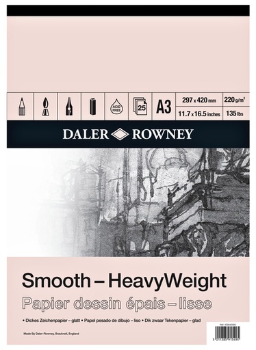 [1387091] Tekenpapier Daler-Rowney Smooth Heavyweight 220gr A3 natuurlijk wit