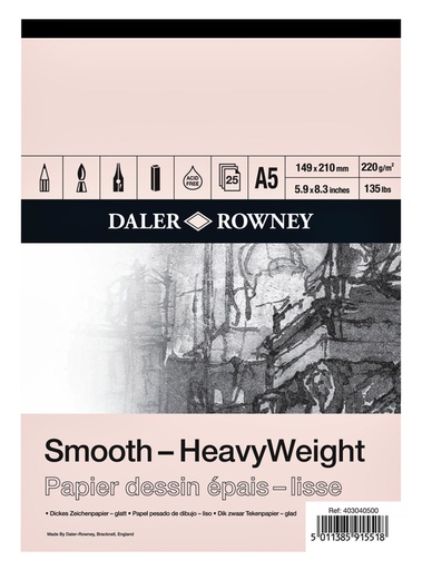 [1387092] Tekenpapier Daler-Rowney Smooth Heavyweight 220gr A5 natuurlijk wit