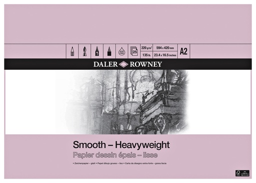 [1387094] Tekenpapier Daler-Rowney Smooth Heavyweight 220gr A2 natuurlijk wit