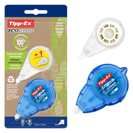 [1388084] Correctieroller Tipp-ex easy refill ecolutions + refill 5mmx14m blister à 1+1