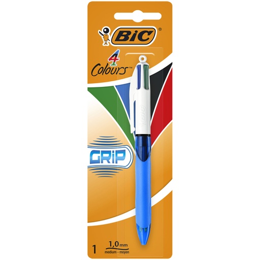 [1388085] Balpen Bic 4kleuren grip medium blauw blister à 1 stuk