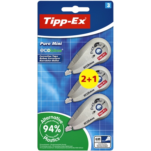 [1388089] Correctieroller Tipp-ex mini pure ecolutions 5mmx6m blister 2+1 gratis