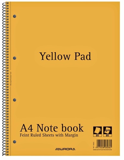 [1388128] Collegeblok Aurora Yellow Pad A4 lijn 4-gaats 160 pagina's 80gr geel