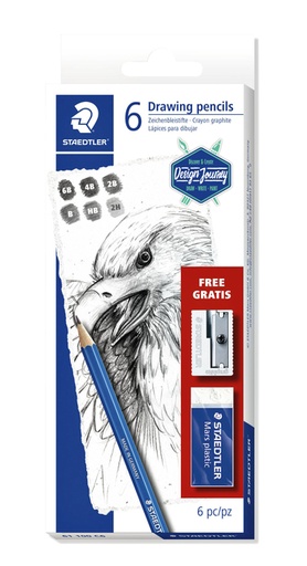[1388363] Potlodenset Staedtler Design Journey Lumograph met gratis gum en puntenslijper 6 stuks