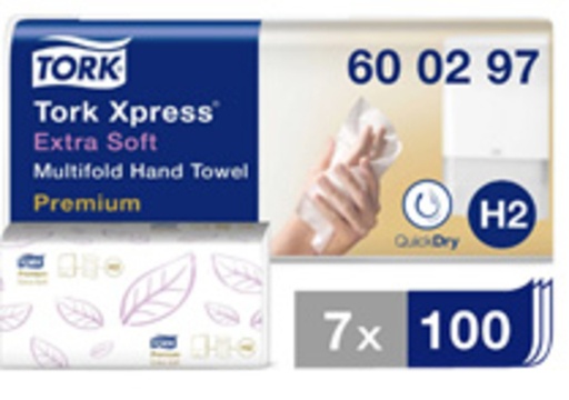 [1388425] Handdoek Tork H2 Xpress Premium multifold 2-laags 212x340mm 7x100 vel wit 600297