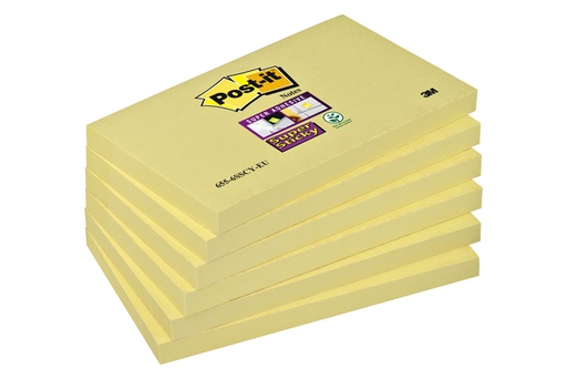 [1388453] Memoblok Post-it 655 Super Sticky 76x127mm geel 6 stuks
