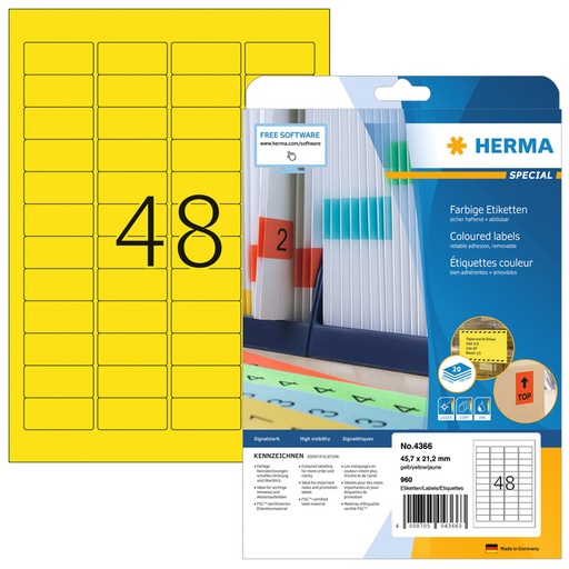 [1388577] Etiket HERMA 4366 A4 45.7x21.2mm verwijderbaar geel