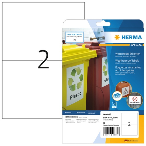 [1388791] Etiket HERMA 4600 210x148mm folie wit 20stuks