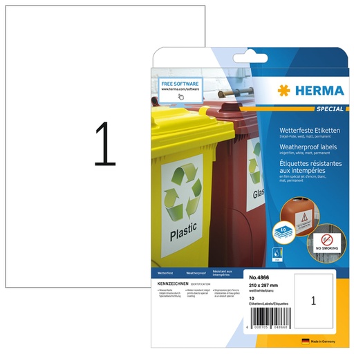 [1388792] Etiket HERMA 4866 210x297mm weerbestendig wit 10stuks
