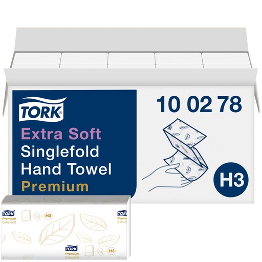 [1391503] Handdoek Tork H3 Premium singlefold 2-laags 226x230mm 15x200 vel wit 100278
