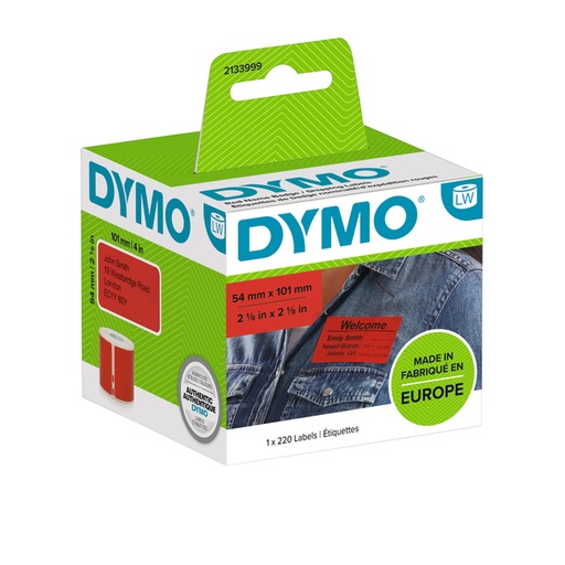 [1396573] Etiket Dymo LabelWriter naamkaart 54x101mm 1 rol á 220 stuks rood