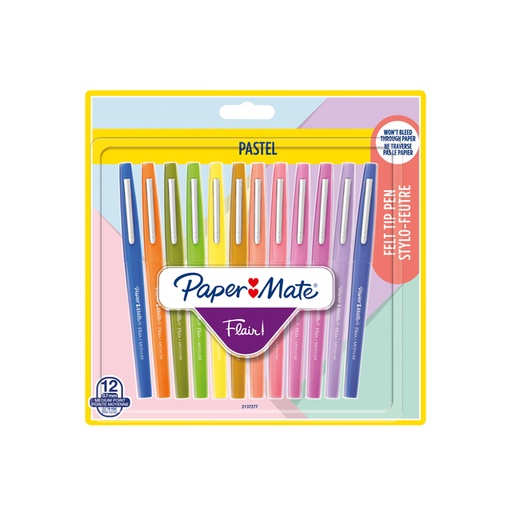 [1396771] Fineliner Paper Mate Flair Pastel blister à 12 kleuren