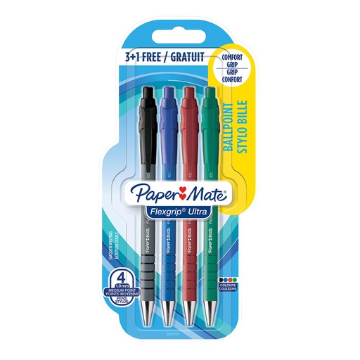 [1396773] Balpen Paper Mate Flexgrip Ultra medium assorti blister 3+1 gratis