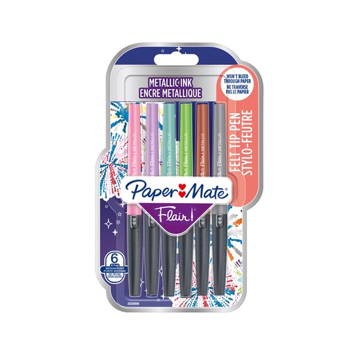 [1396793] Fineliner Paper Mate Flair Metallic medium blister à 6 stuks