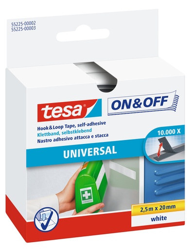 [1397032] Klittenband tesa® On & Off  250cmx20mm zelfklevend wit