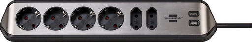 [1398763] Stekkerdoos Brennenstuhl bureau Estilo 6 voudig inclusief 2 USB 2 meter zwart/zilver
