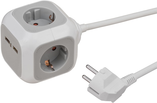 [1398766] Stekkerblok Brennenstuhl 4 voudig inclusief 2 USB 140cm wit/grijs