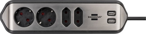 [1398772] Stekkerdoos Brennenstuhl bureau Estilo 4 voudig inclusief 2 USB 2 meter zwart/zilver