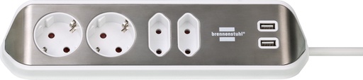 [1398784] Stekkerdoos Brennenstuhl bureau Estilo 4 voudig inclusief 2 USB 2 meter wit/zilver