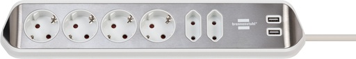 [1398802] Stekkerdoos Brennenstuhl bureau Estilo 6 voudig inclusief 2 USB 2m meter wit/zilver