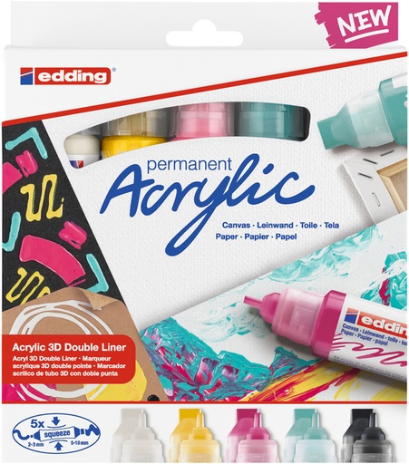 [1399155] Acrylmarker edding e-5400 3D double liner medium basis assorti 5 stuks