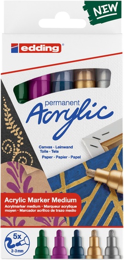 [1399158] Acrylmarker edding e-5100 medium metallic assorti set à 5 stuks