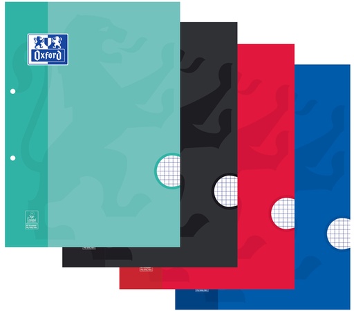 [1399727] Cursusblok Oxford School A4 ruit 5x5mm 2-gaats 200 pagina's 80gr assorti