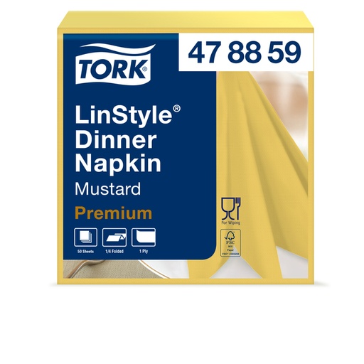 [1399753] Dinerservet Tork Linstyle Premium 1/4 vouw 1-laags 390x390mm 50 vel mosterdgeel 478859