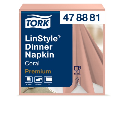 [1399755] Dinerservet Tork Linstyle Premium 1/4 vouw 1-laags 390x390mm 50 vel koraal 478881