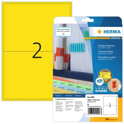 [1399818] Etiket HERMA 4496 199.6x143.5mm geel 40stuks