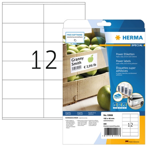 [1399820] Etiket HERMA Power 10908 105x48mm wit 300stuks