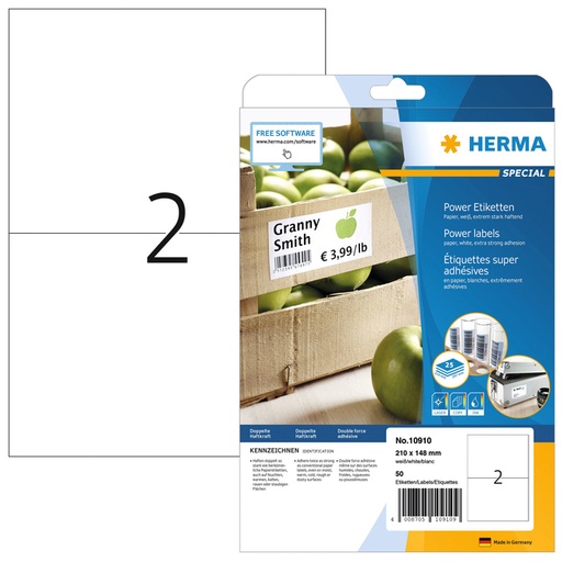 [1399822] Etiket HERMA Power 10910 210x148mm wit 50stuks