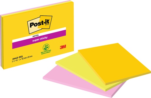 [1400411] Memoblok Post-it 6445 Super Sticky 152x101mm assorti 3st