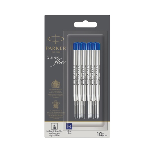 [1402056] Balpenvulling Parker Quinkflow medium blauw blister à 10 stuks