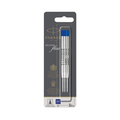 [1402062] Balpenvulling Parker Quinkflow medium blauw blister à 3 stuks
