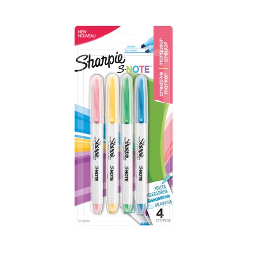 [1402247] Markeerstift Sharpie S-note assorti blister à 4 stuks