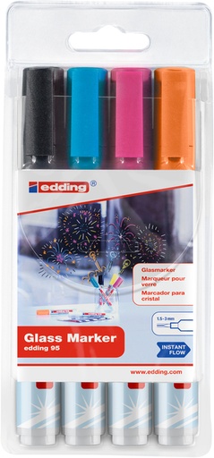 [1403457] Viltstift edding 95 glasbord rond 1.5-3mm inclusief zwart assorti 4 stuks