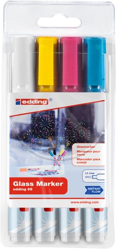 [1403458] Viltstift edding 95 glasbord rond 1.5-3mm inclusief wit assorti 4 stuks