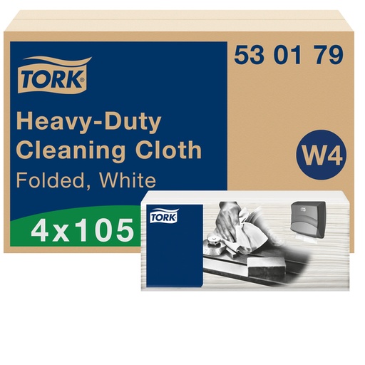 [1403731] Reinigingsdoek Tork W4 Premium Heavy-Duty gevouwen 1-laags 4x105 vel wit 530179