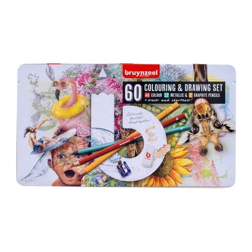 [1404501] Tekenset Bruynzeel creatieve kunstenaars set à 60 stuks assorti