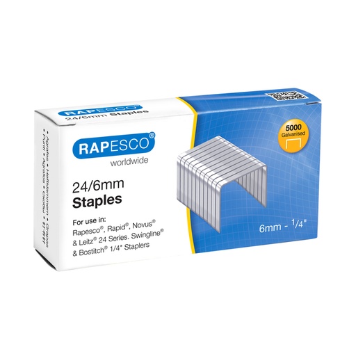 [1406127] Nieten Rapesco 24 6mm 5000 stuks zilver