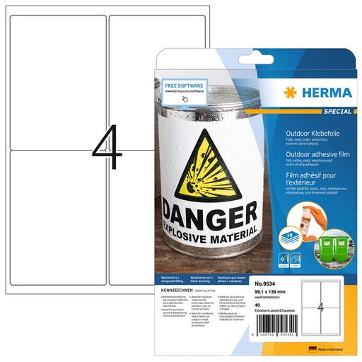 [1406735] Etiket HERMA 9534 99.1x139mm weerbestendig wit 40stuks