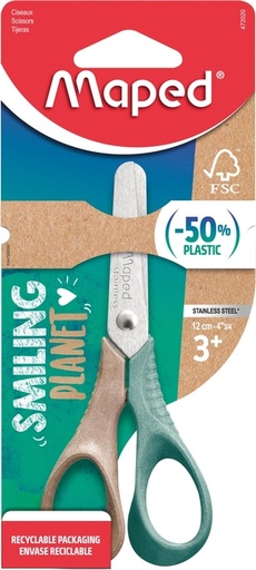 [1406875] Kinderschaar Maped Smiling Planet 12cm rechtshandig bruin/groen