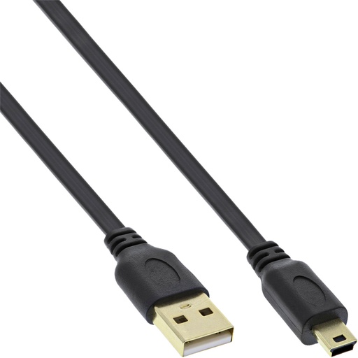 [1407133] Kabel InlLne USB-A mini-B 2.0 platte kabel 2 meter zwart