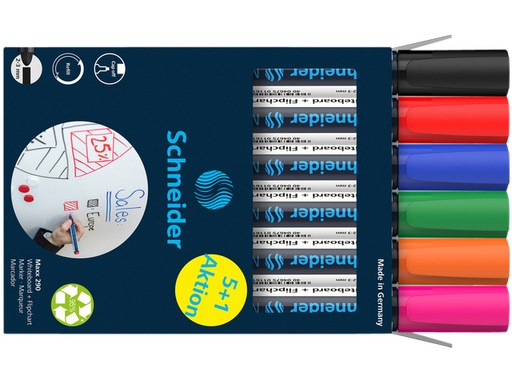 [1407388] Whiteboardmarker Schneider Maxx 290 rond 2-3mm assorti doos à 5+1 gratis