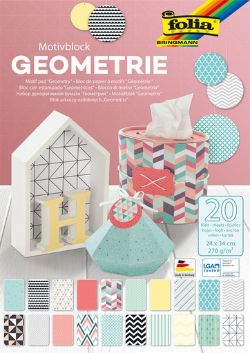 [1407604] Papierblok Folia Geometrie 24x34cm 270gr 20 vel assorti