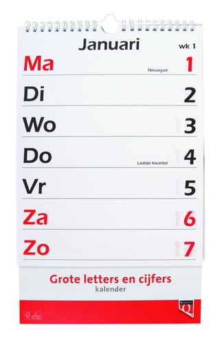 [336006] Kalender 2025 met grote letters en cijfers Quantore